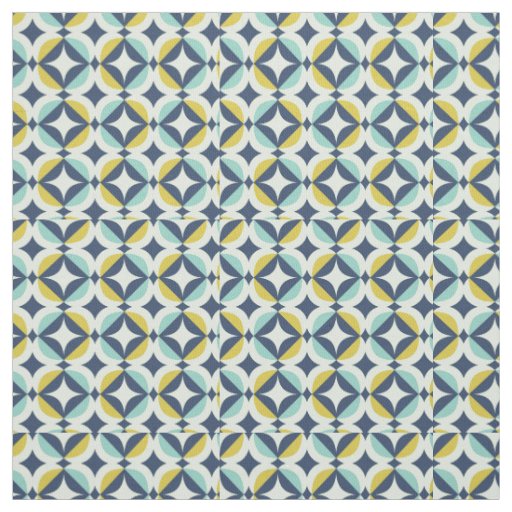 Geometric Gold & Blue Pattern Fabric