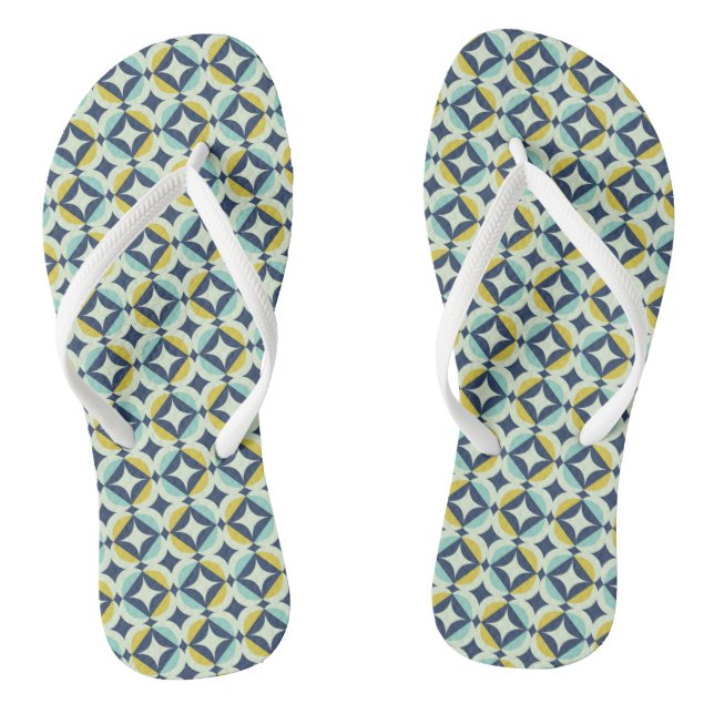 Geometric Gold & Blue Pattern Flip Flops (Footbed)