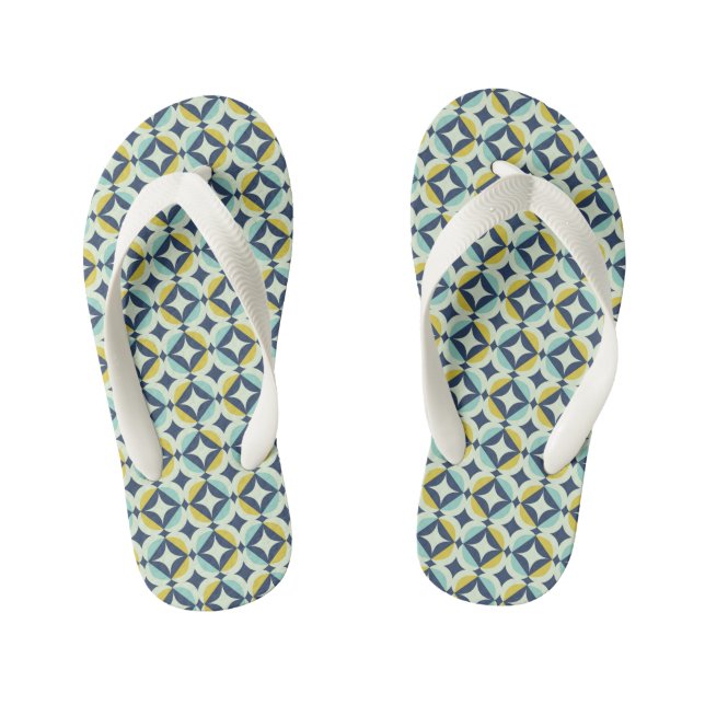 Geometric Gold & Blue Pattern Kid's Flip Flops (Footbed)