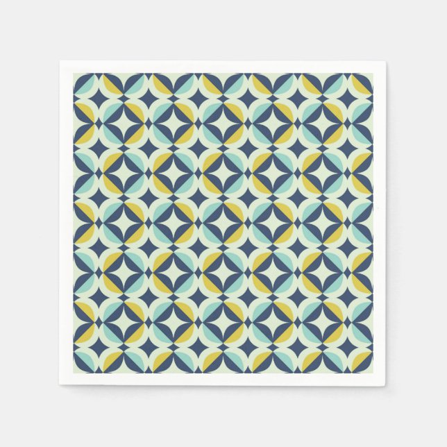 Geometric Gold & Blue Pattern Napkins (Front)