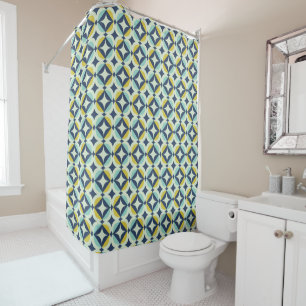Geometric Gold & Blue Pattern Shower Curtain
