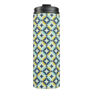 Geometric Gold & Blue Pattern Thermal Tumbler