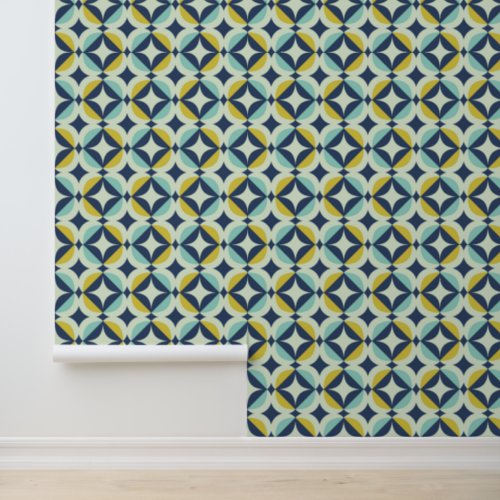 Geometric Gold  Blue Pattern Wallpaper