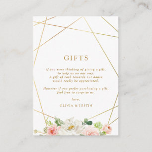 geometric gold & blush floral wedding gifts card
