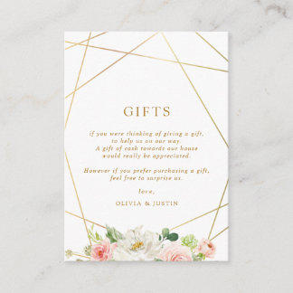 geometric gold & blush floral wedding gifts card