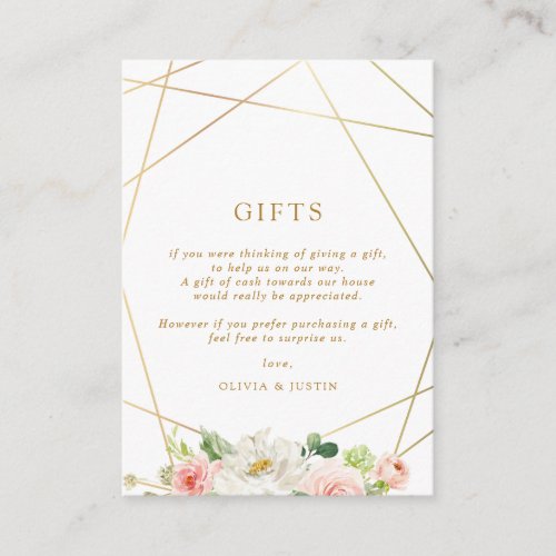 geometric gold  blush floral wedding gifts card