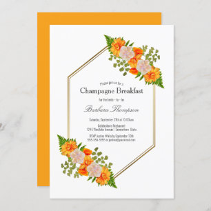 Geometric Gold Blush Orange Floral Champagne Break Invitation