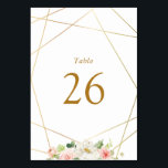 Geometric  gold & blush watercolor floral wedding table number<br><div class="desc">A Modern floral frame with watercolor blush pink flowers and faux gold geometric frame. The text and colors on this card can be personalized.</div>