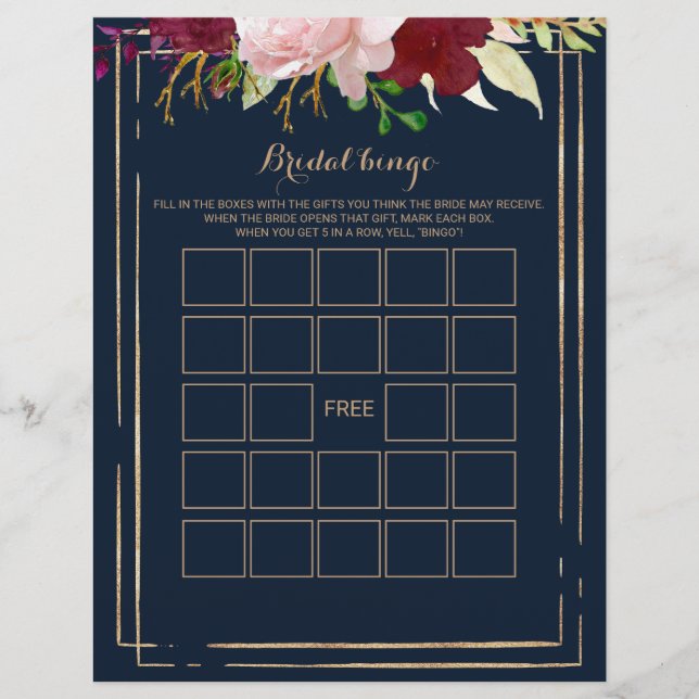Geometric Gold Bridal Bingo, Bridal Shower Game (Front)