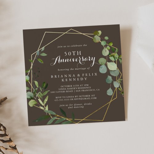 Geometric Gold Brown 50th Wedding Anniversary 