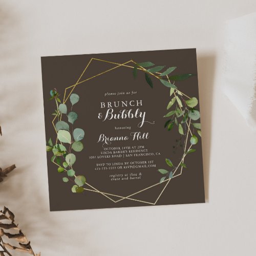 Geometric Gold Brown Brunch Bubbly Bridal Shower Invitation