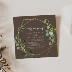 Geometric Gold Brown Green Elopement Reception Invitation