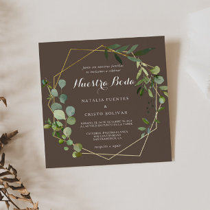 Geometric Gold Brown Green Spanish Wedding Invitation