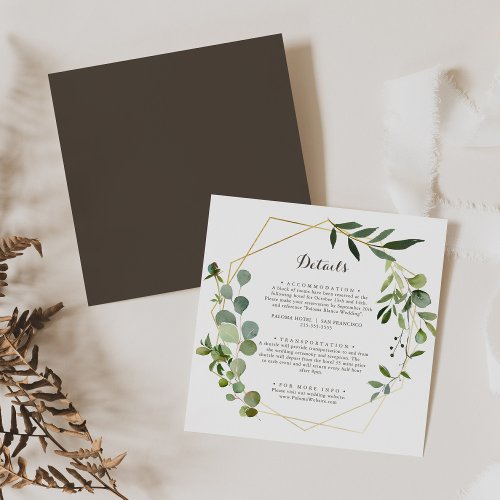 Geometric Gold Brown Green Wedding Details  Enclosure Card