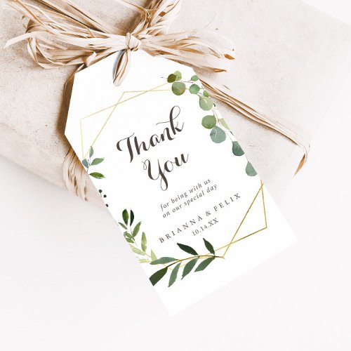 Geometric Gold Brown Green Wedding Thank You  Gift Tags