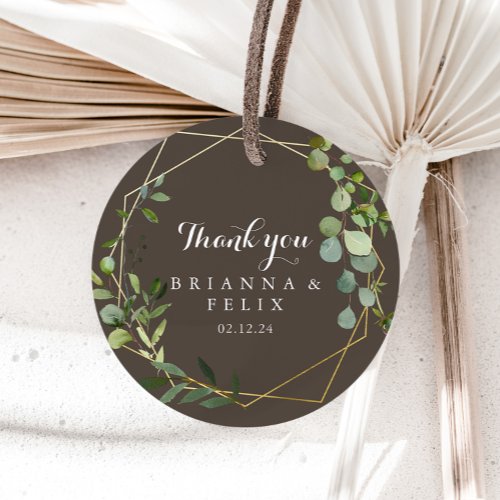 Geometric Gold Brown Thank You Wedding Favor  Classic Round Sticker