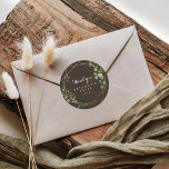 Geometric Gold Brown Thank You Wedding Favor  Classic Round Sticker<br><div class="desc">This geometric gold brown thank you wedding favor classic round sticker is perfect for a rustic wedding. The design features hand-painted beautiful green leaves in a brown background, adorning a gold geometric frame. Make the sticker labels your own by including your names, the event (if applicable), and the date. These...</div>