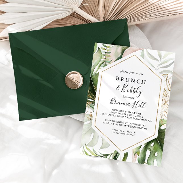 Geometric Gold Brunch and Bubbly Bridal Shower Invitation (Creator Uploaded)
