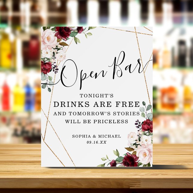 Geometric Gold Burgundy Blush Floral Open Bar Foam Board (Geometric Gold Burgundy Blush Floral Open Bar Foam Board)