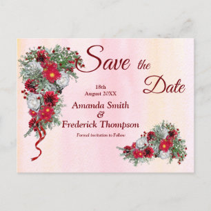 Geometric Gold Burgundy Flowers Save the Date Announcement Postcard