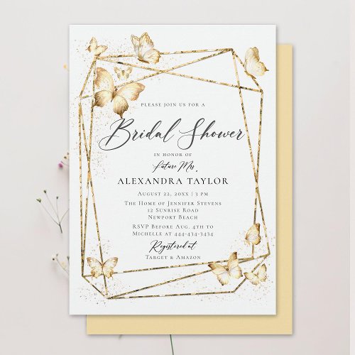 Geometric Gold Butterfly Frame Boho Bridal Shower Invitation