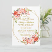 Geometric Gold Coral Floral Bridal Shower Invitation (Standing Front)