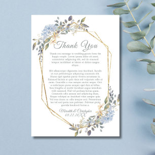 Geometric Gold Dusty Blue Florals Thank You Card