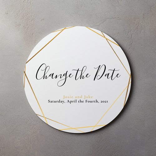 Geometric gold effect change the date classic round sticker