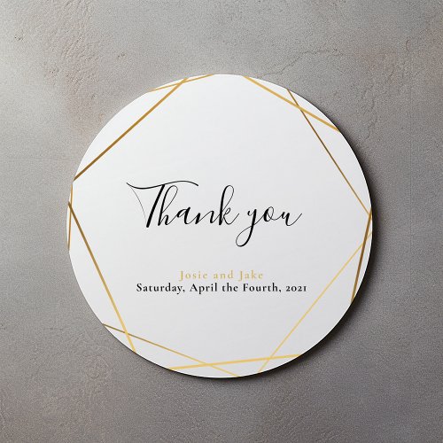 Geometric gold effect wedding thank you sticker