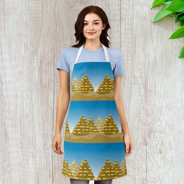 Geometric Gold Egyptian Pyramids Desert Landscape Apron (Creator Uploaded)