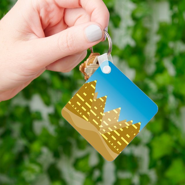 Geometric Gold Egyptian Pyramids Desert Landscape Keychain (Creator Uploaded)