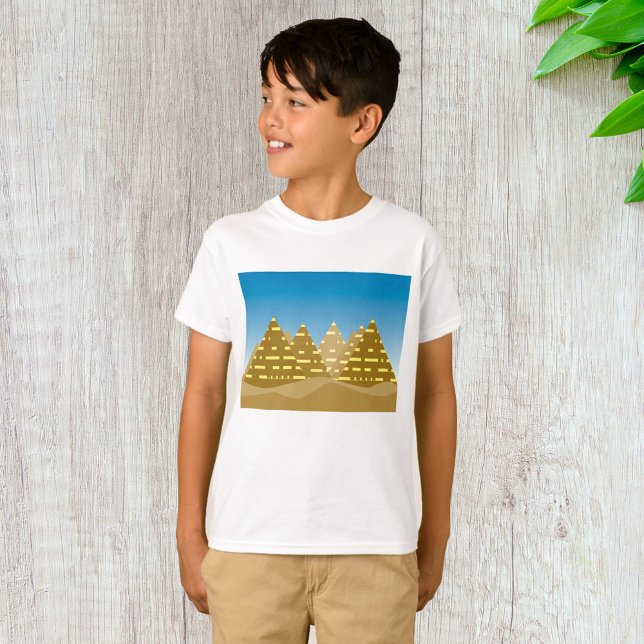 Geometric Gold Egyptian Pyramids Desert Landscape T-Shirt (Creator Uploaded)