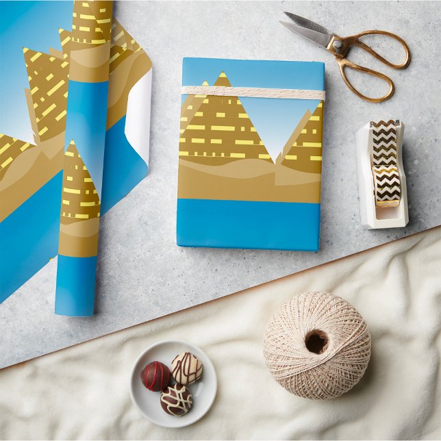 Geometric Gold Egyptian Pyramids Desert Landscape Wrapping Paper (Creator Uploaded)