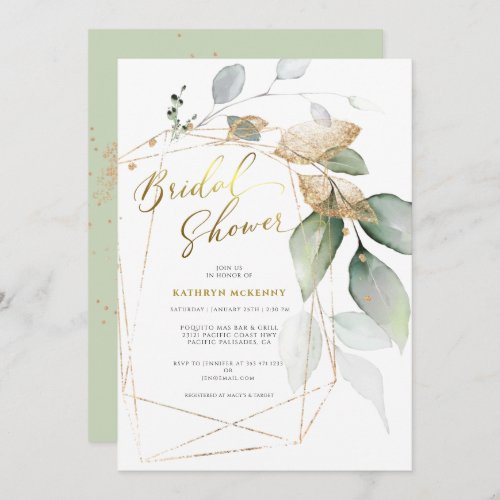 Geometric Gold Eucalyptus Greenery Bridal Shower I Invitation