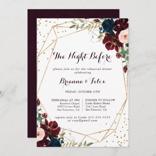 Geometric Gold Fall Night Before Rehearsal Dinner Invitation