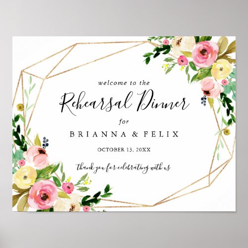 Geometric Gold Fall Rehearsal Dinner Welcome Sign