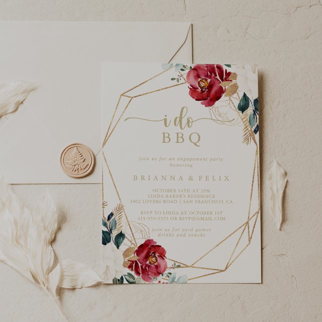 Geometric Gold Floral I Do BBQ Engagement Party  Invitation (Creator Uploaded)