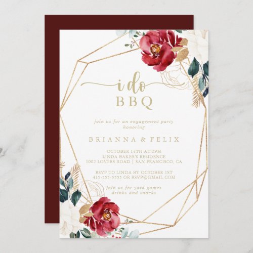 Geometric Gold Floral I Do BBQ Engagement Party  Invitation