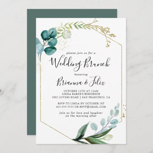 Geometric Gold Floral Tropical Wedding Brunch Invitation