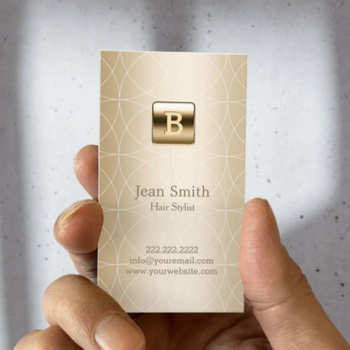 Chic Gold Foil Monogram Round Corner Hair Stylist Business Card Template