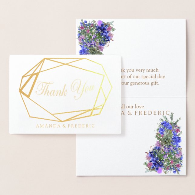Geometric Gold Foil Violet Flower THANK YOU Card (Display)