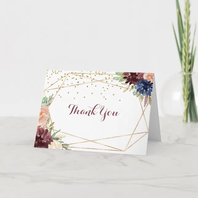 Geometric Gold Folded Wedding Thank You Card | Zazzle