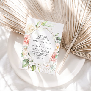 Geometric Gold Foliage Floral Diamond Wedding Invitation
