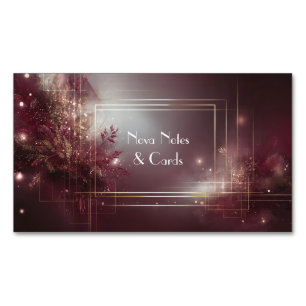 Geometric Gold Frame Burgundy Floral Abstract Business Card Magnet