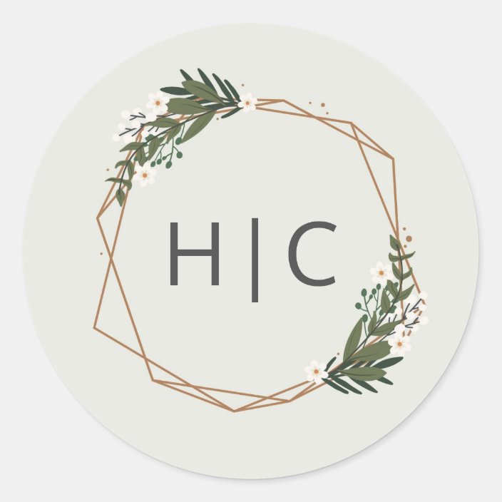 Geometric Gold Frame Greenery Monogram Wedding Classic Round Sticker