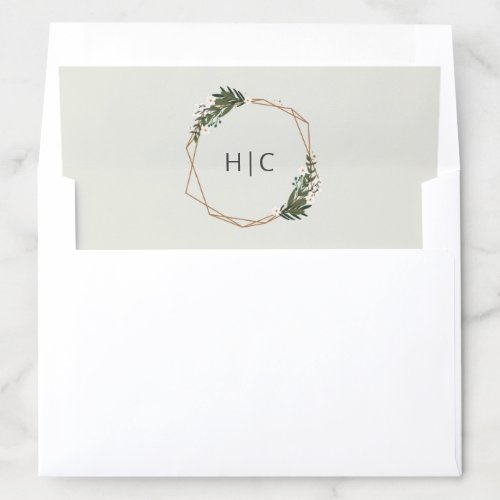 Geometric Gold Frame Greenery Monogram Wedding Envelope Liner