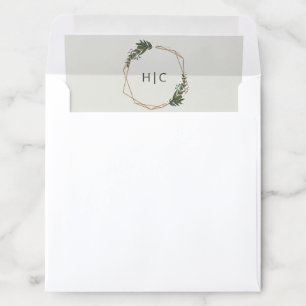Geometric Gold Frame Greenery Monogram Wedding Envelope Liner