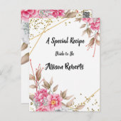 Geometric Gold Frame Pink Floral Bridal Shower Postcard (Front/Back)
