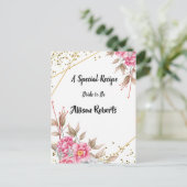 Geometric Gold Frame Pink Floral Bridal Shower Postcard (Standing Front)