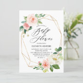 Geometric Gold Frame Pink Florals Baby Shower Invitation (Standing Front)